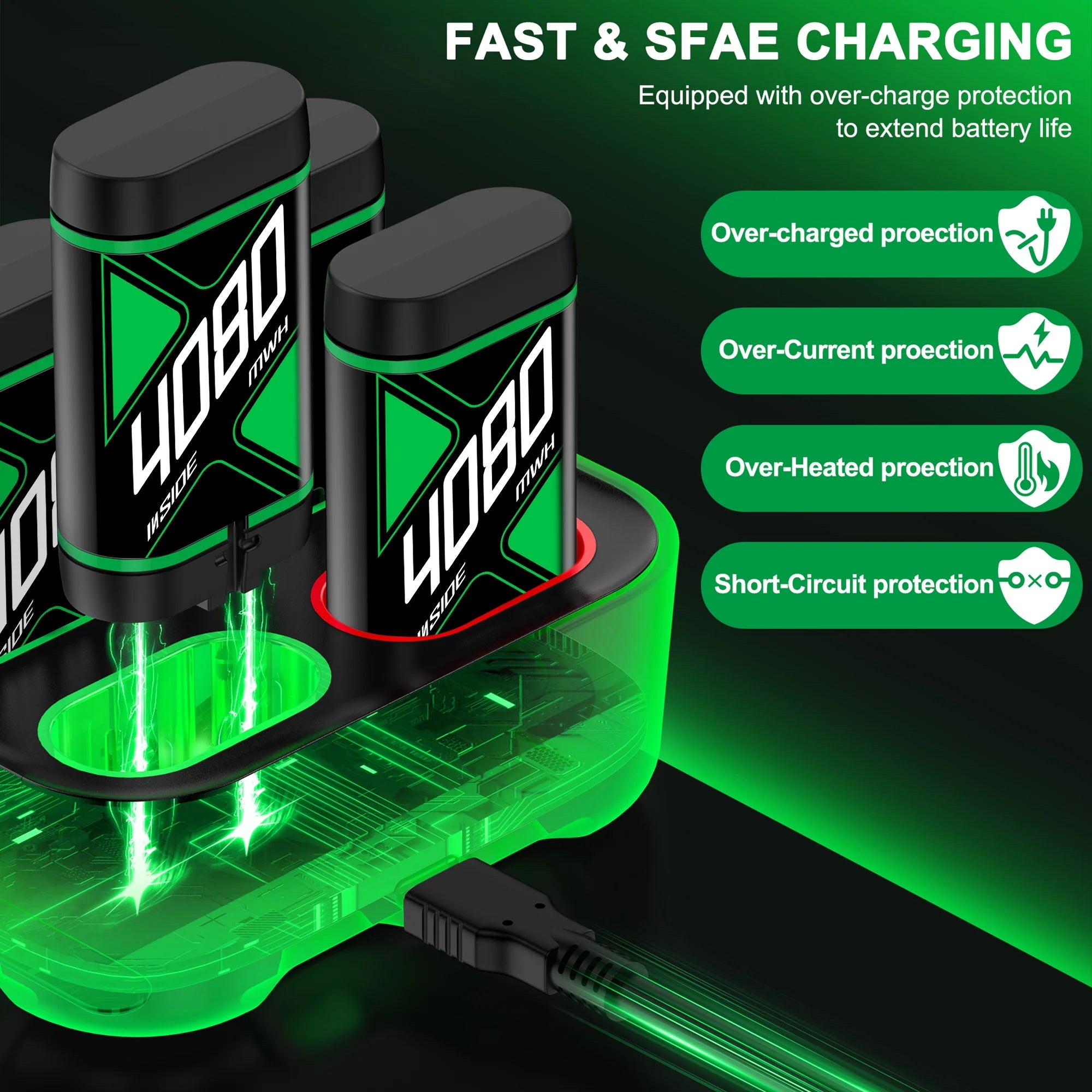 Charger for Xbox Rechargeable Battery Pack, 4 X 4080Mwh Xbox One Controller Battery Packs for Xbox Series X/S/Xbox One/S/X/Elite,Xbox Accessories