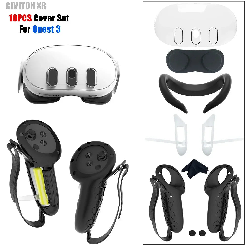 10-In-1 Silicone Protective Cover Set for  VR Controller Grips with Battery Covers, Anti-Slip Accessories for Quest