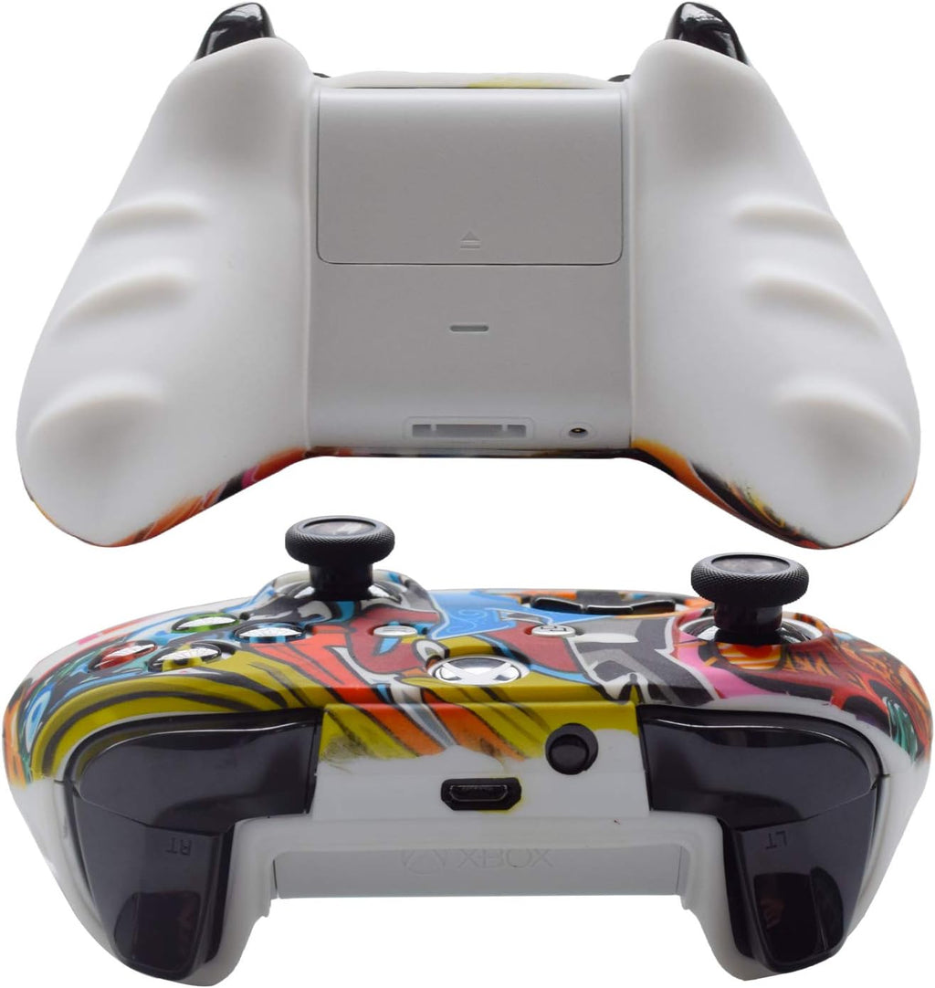 Silicone Gel Cover Skin Protector Kits Compatible with Xbox One/Xbox One S/Xbox One X Controller Video Games(1 X Gel Cover with 8 X Thumb Grip Caps)(White Octopus)