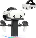 VR Stand Headset Charging Dock for Quest 3S/Quest 3/Quest 2, VR Headset Display Stand and Stable Bracket Storage Base, Bottom RGB LED Light