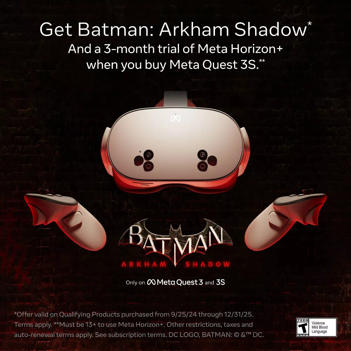 Meta Quest 3S All-In-One Virtual Reality Headset – Includes Batman: Arkham Shadow and a 3-Month Trial of Meta Horizon+