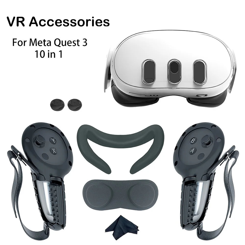 10-In-1 Silicone Protective Cover Set for  VR Controller Grips with Battery Covers, Anti-Slip Accessories for Quest