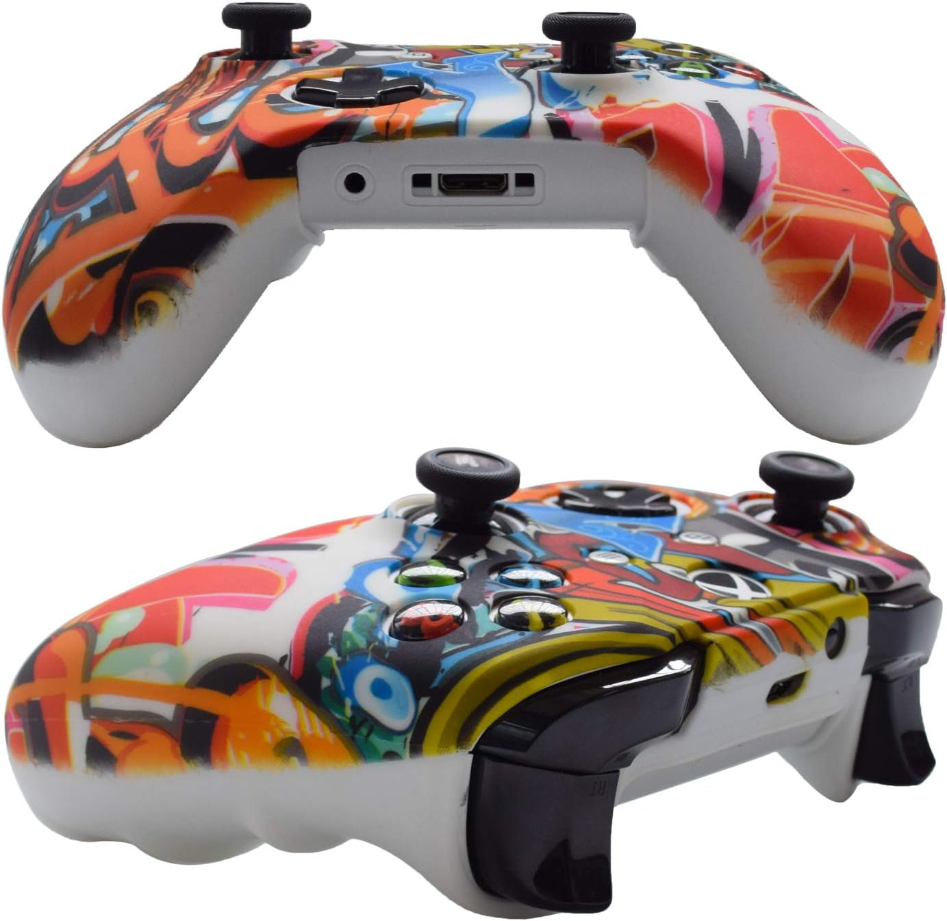 Silicone Gel Cover Skin Protector Kits Compatible with Xbox One/Xbox One S/Xbox One X Controller Video Games(1 X Gel Cover with 8 X Thumb Grip Caps)(White Octopus)