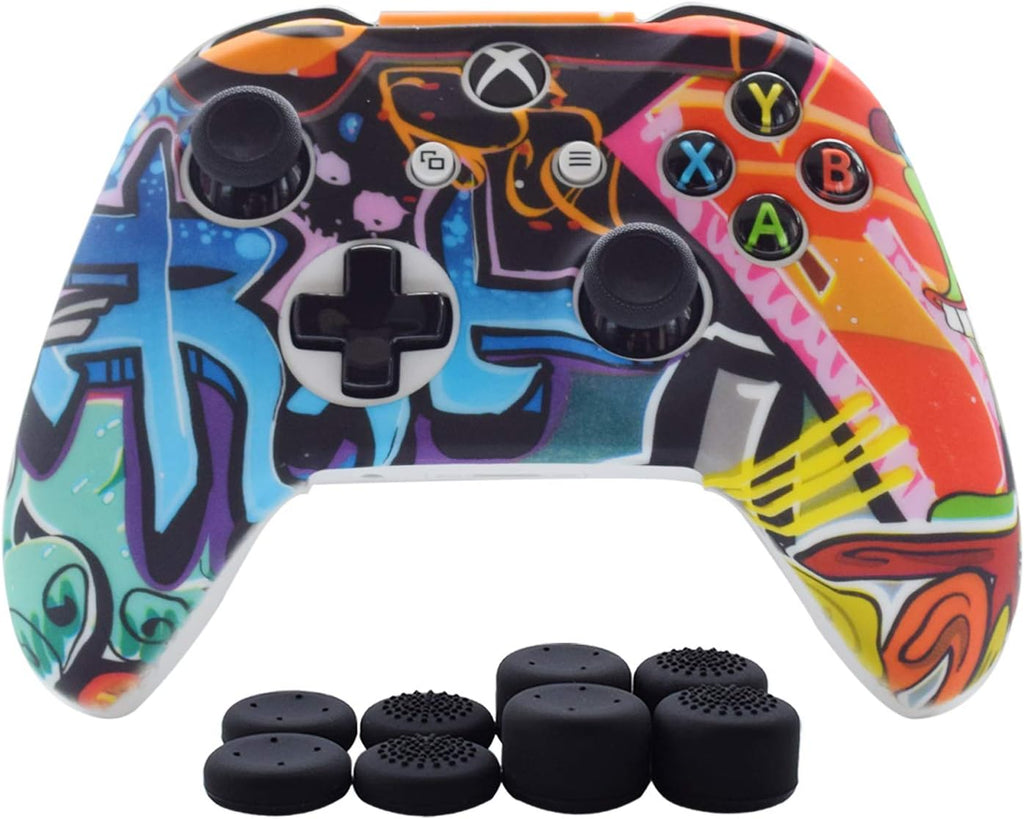 Silicone Gel Cover Skin Protector Kits Compatible with Xbox One/Xbox One S/Xbox One X Controller Video Games(1 X Gel Cover with 8 X Thumb Grip Caps)(White Octopus)