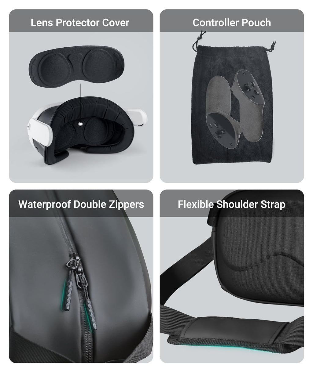 Syntech Carrying Case Compatible with Meta Quest 3S/Quest 3/Oculus Quest 2/Vision Pro, Portable Travel Case with Shoulder Strap for VR Gaming Headset Accessories and Controllers, Crossbody Storage Bag